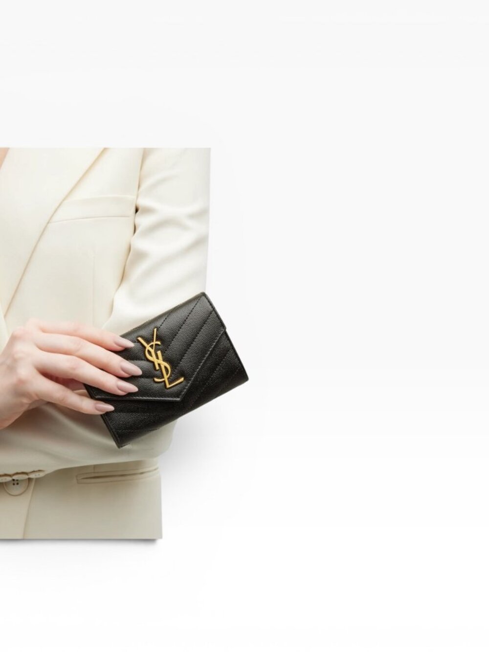 YSL Uptown Compact Wallet Grey Grained Leather - Picture 11 of 13